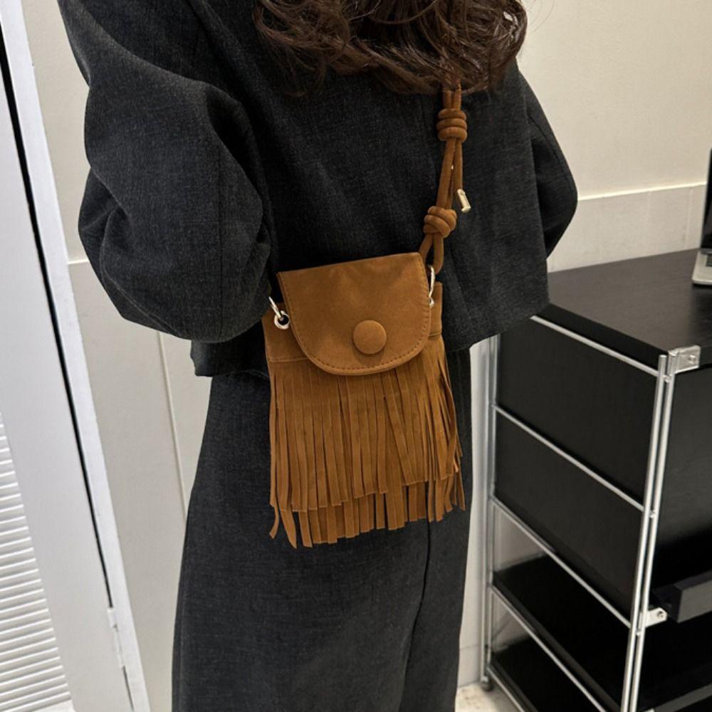 Nylon Bohemian Fringed Crossbody Bag Square Bag Tassel Shoulder Bag Bohemian Shoulder Bag  Daily
