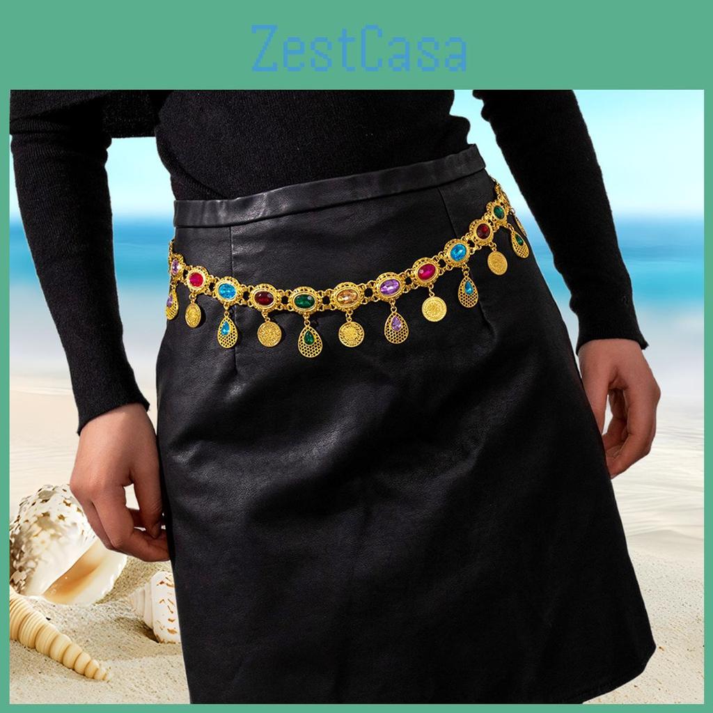 Gold Arabic Jewelry Women Alloy Acrylic Gem Waist Chain With Design Hollow