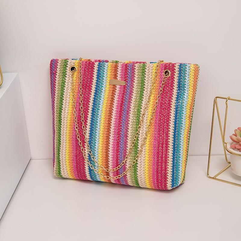 Women's Bag New Summer Woven Rainbow Straw Woven Armpit Bag Fashionable and Fresh Shoulder Bag