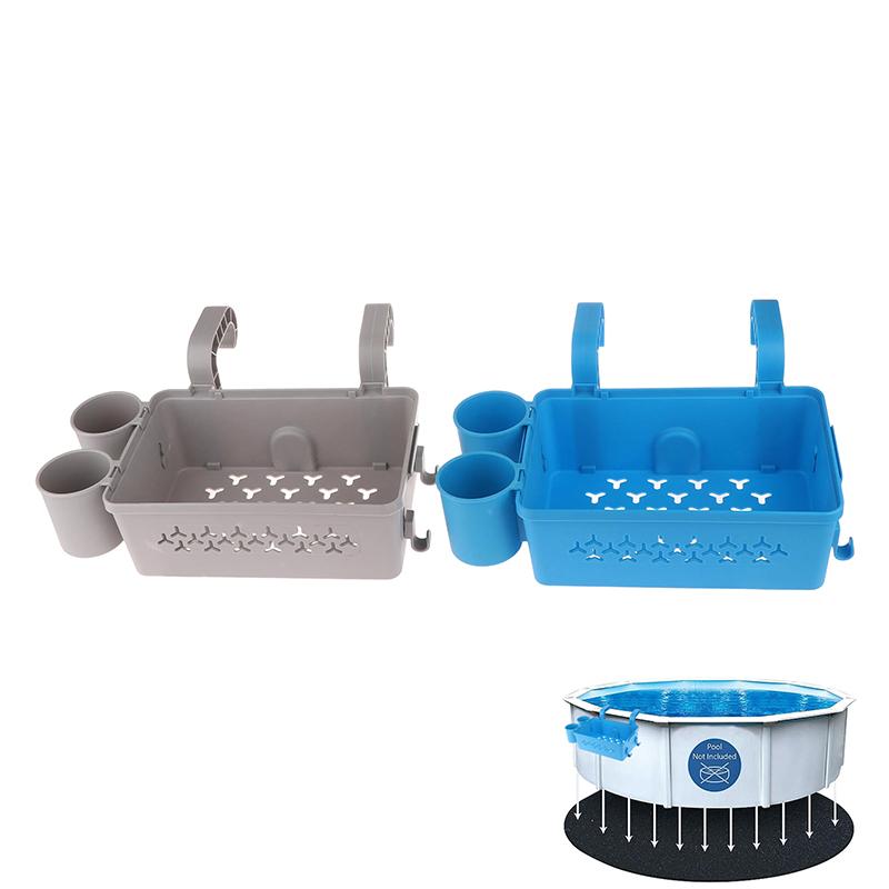 Poolside Storage Baskets With Cup Holders Fit 3-Inch Or Smaller Top Rails Pool Hanging Basket For Above Ground Pool