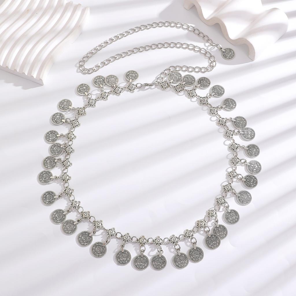 Retro Geometric Fringe Coin Waist Chain For Women Fashion Decorative Belly Dance Dress Ethnic Style Belt