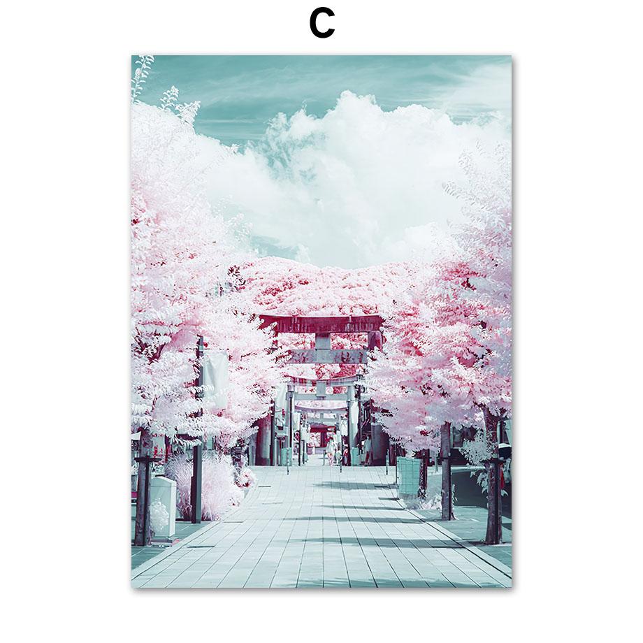 Mount Fuji Pink Sakura Japonská krajina Nástěnné umění Malba na plátno Severské plakáty a obrazy Nástěnné obrazy pro výzdobu obývacího pokoje