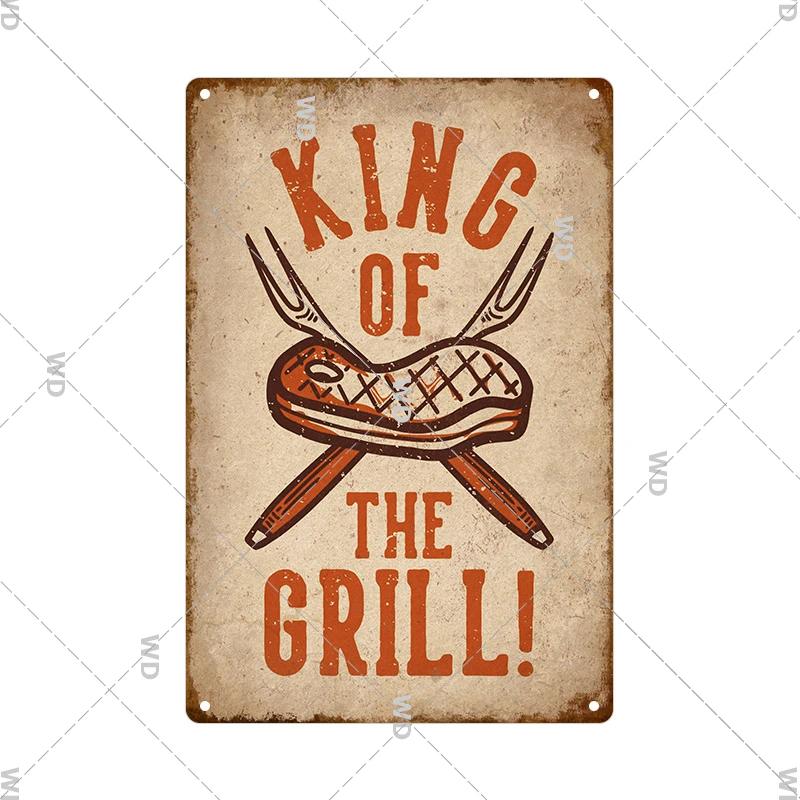 Dad's BBQ Party Metal Tin Plaque Retro Tin Signs Barbecue Rules Slogan Plate Vintage Grill Poster Yard Garden Kitchen Wall Decor
