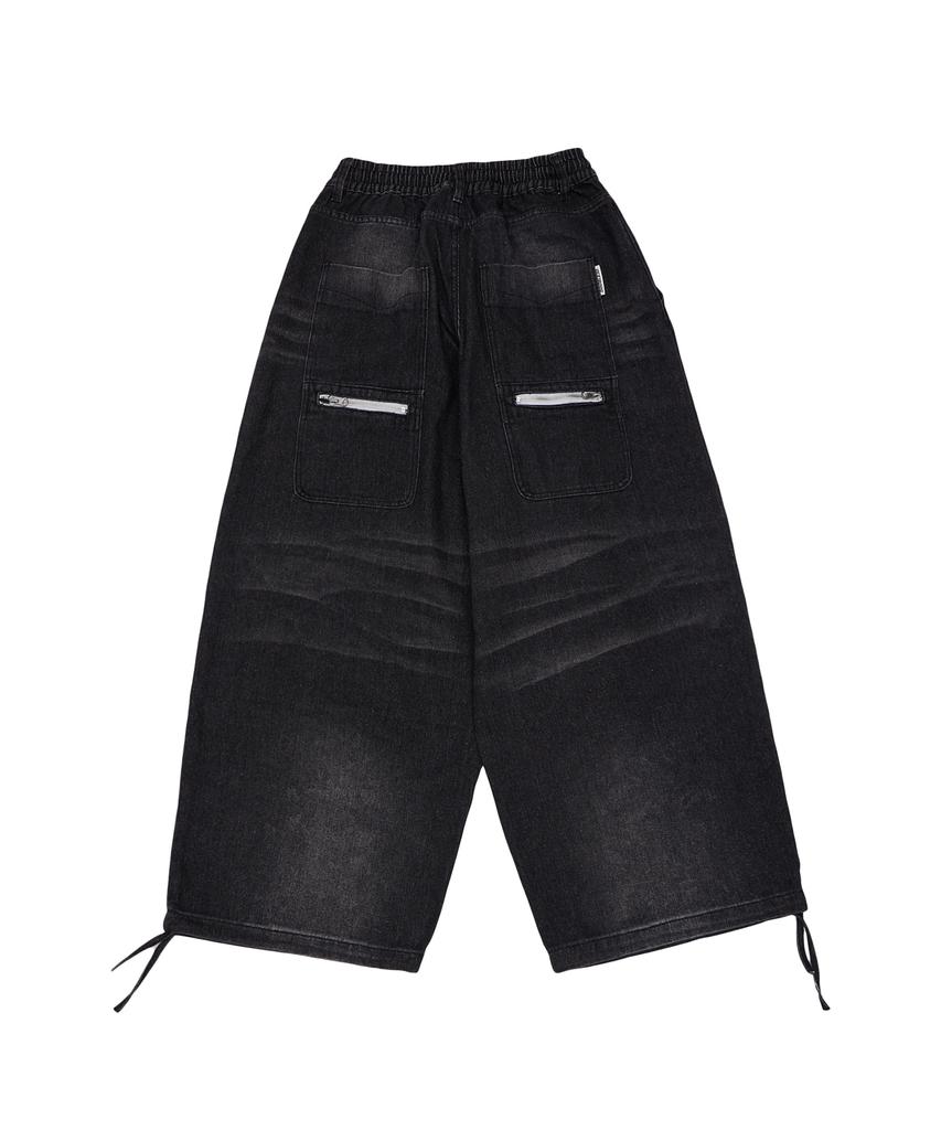 DOUBLE JD Back Pocket Zipper Denim Pants (Black)
