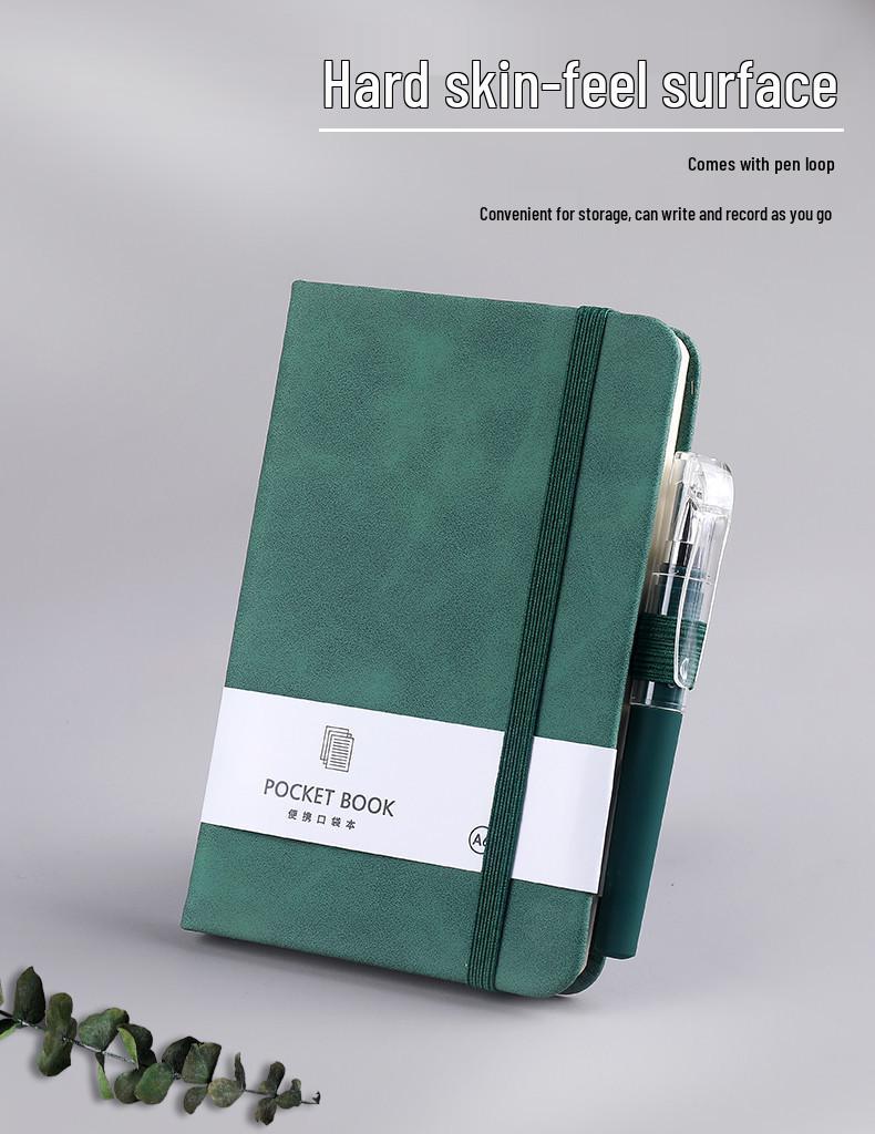 Compact A7 Carry-On Notebook with Strap, Thick Mini Planner, Logo Printable