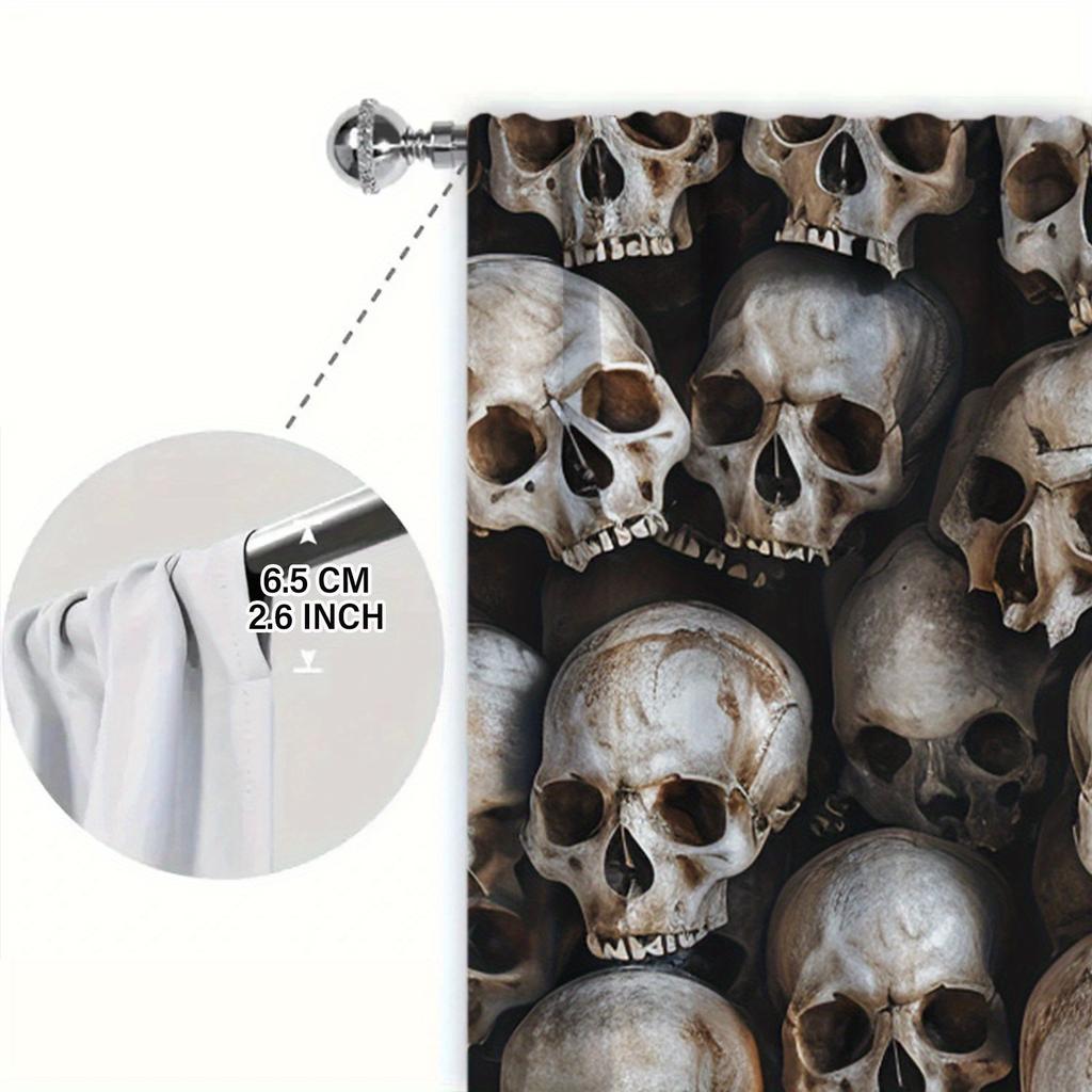 2pcs Art Skull Printed Curtain for Home Decor - Rod Pocket Window Treatment for Bedroom, Office, Kitchen, Living Room, and Study