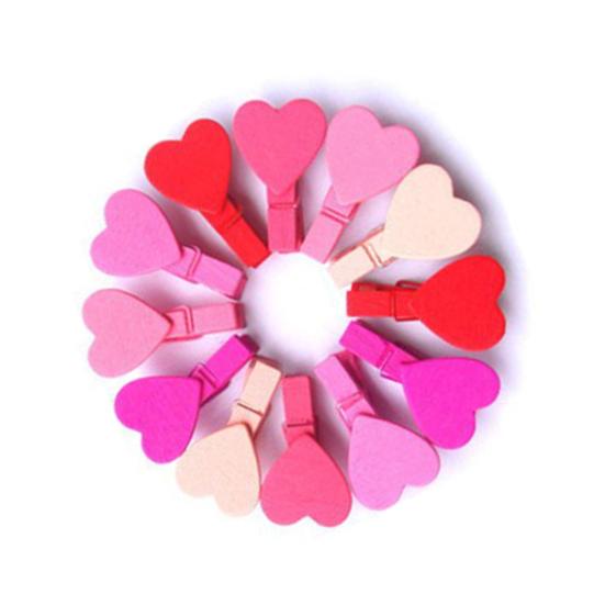 12Pcs Mini Heart Love Wooden Clothes Photo Paper Peg Pin Clothespin Craft Clips