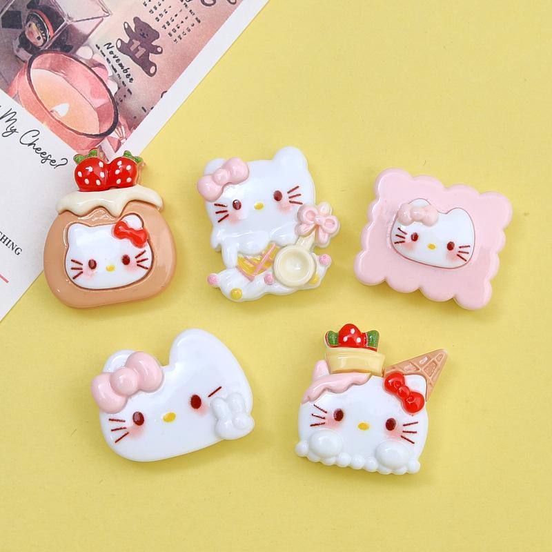 20/100PCS Cute Kitten Cookies Cartoon Cream Glue Accessories Creative Shoe Buckle Materials Resin Accessories DIY Accessories Ha