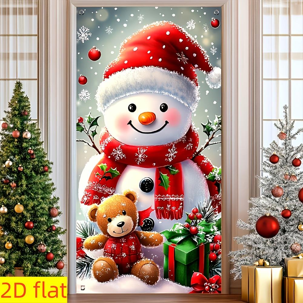 1pcs Merry Christmas Decor Door Cover Banner Cute Snowman Bear Gift Backdrop Xmas Party Indoor Outdoor Background Deco Supplies