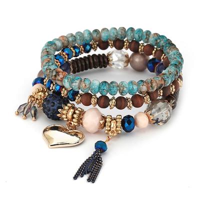 Bracelets bohèmes en perles pour femmes, bracelet en cristal cœur, pendentif multicouche à pompon, bijoux
