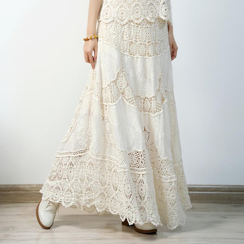 2025 Spring/Summer Bohemian Crochet Lace A-Line Long Skirt