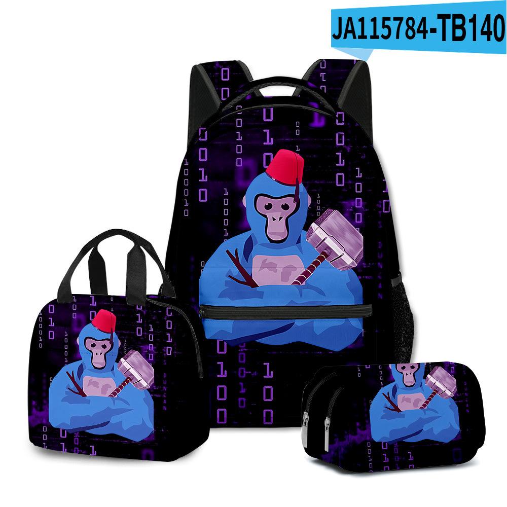 Mode Nieuwigheid Mode Cool Gorilla tag 3D Geprint 3 stuks/Set Student Schooltassen Laptop Dagrugzak Rugzak Lunchtas Etui