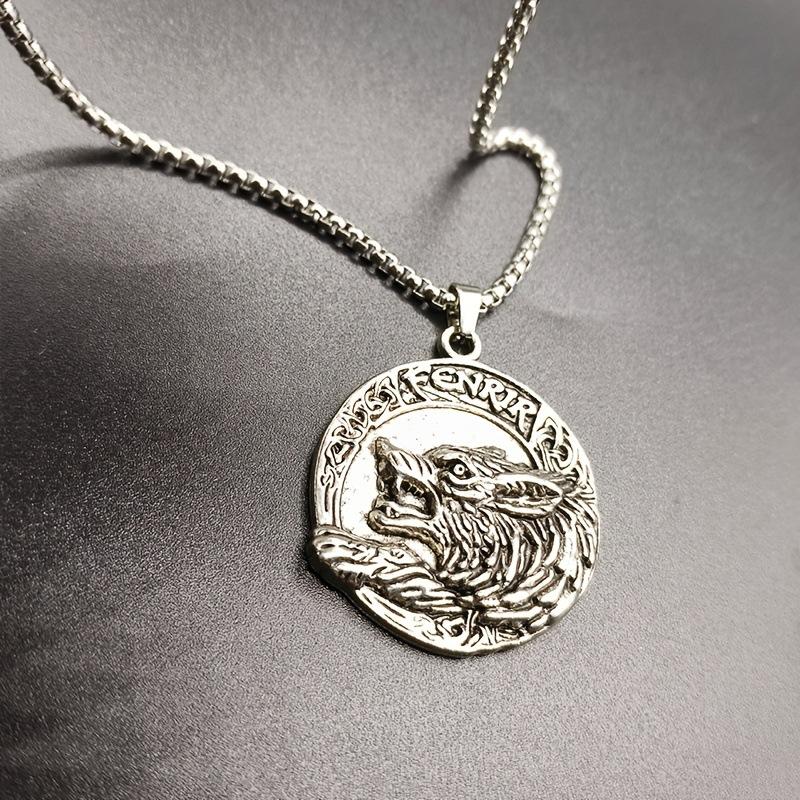 New Embossed Wolf Head Nordic Compass Letter Necklace Jewelry Necklace Pendant