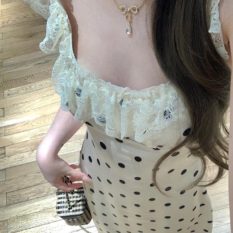 French pure desire style sweet and spicy polka dot suspender dress women's new temperament waist slim and thin skirt summer