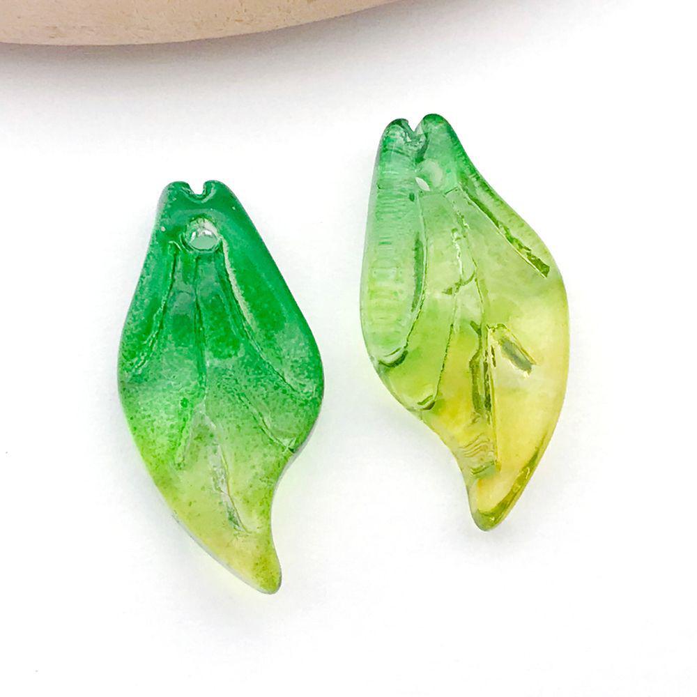 Set of 20 Green Transparent Faux Glass Leaf Pendants for DIY Bracelets, Necklaces, and Video Accessories.
