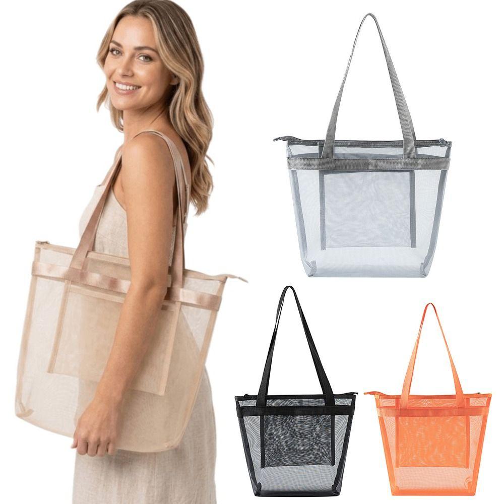 Large Capacity Mesh Beach Bag Lightweight Quick Dry Travel Storage Bag Breathable with Zipper Swim Bag