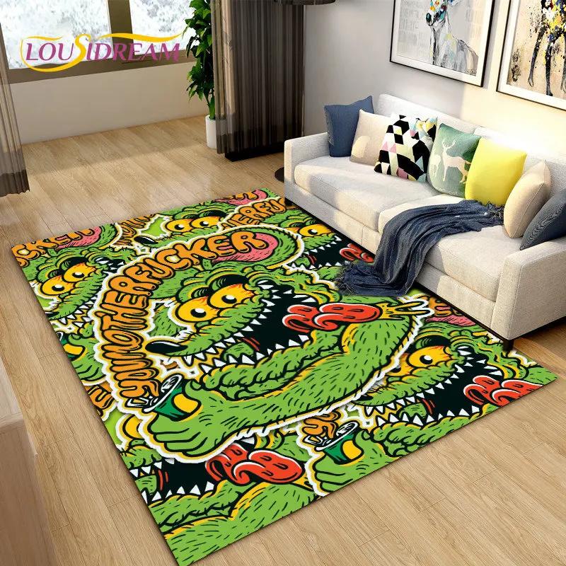 Tappeto Area Cartone Animato Divertente Rat Fink, Tappeto per Soggiorno Camera da Letto Garage Divano Decorazione Zerbino, Tappetino Antiscivolo da Gioco per Bambini