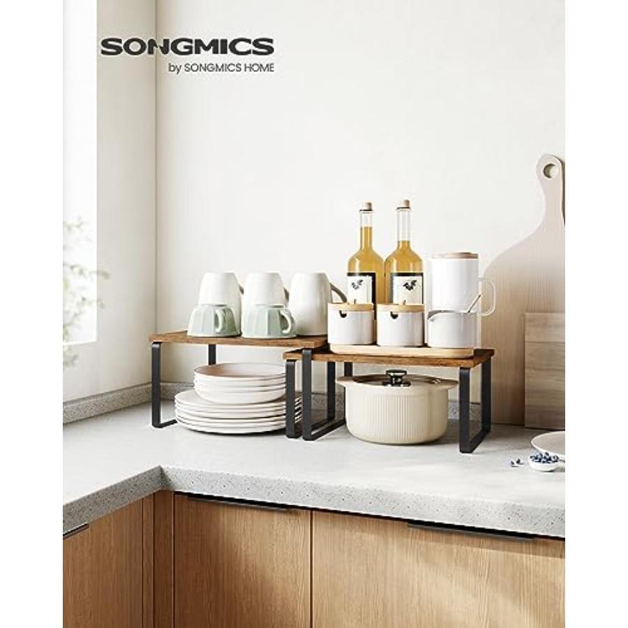 Cabinet Organizer Shelf Set of 4 Kitchen Counter Shelves Kitchen Storage Spice Rack Stackable Expandable Metal and Engineered W