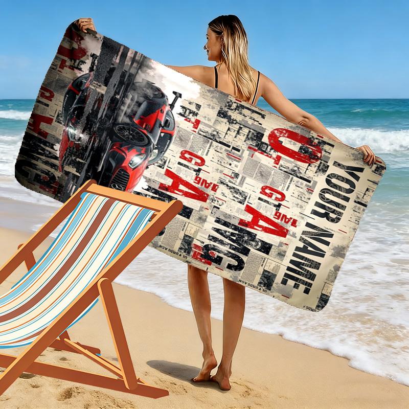 Name Custom Car posters Print Beach Towel, Large Soft Quick Dry Towel for Beach Camping Swimming