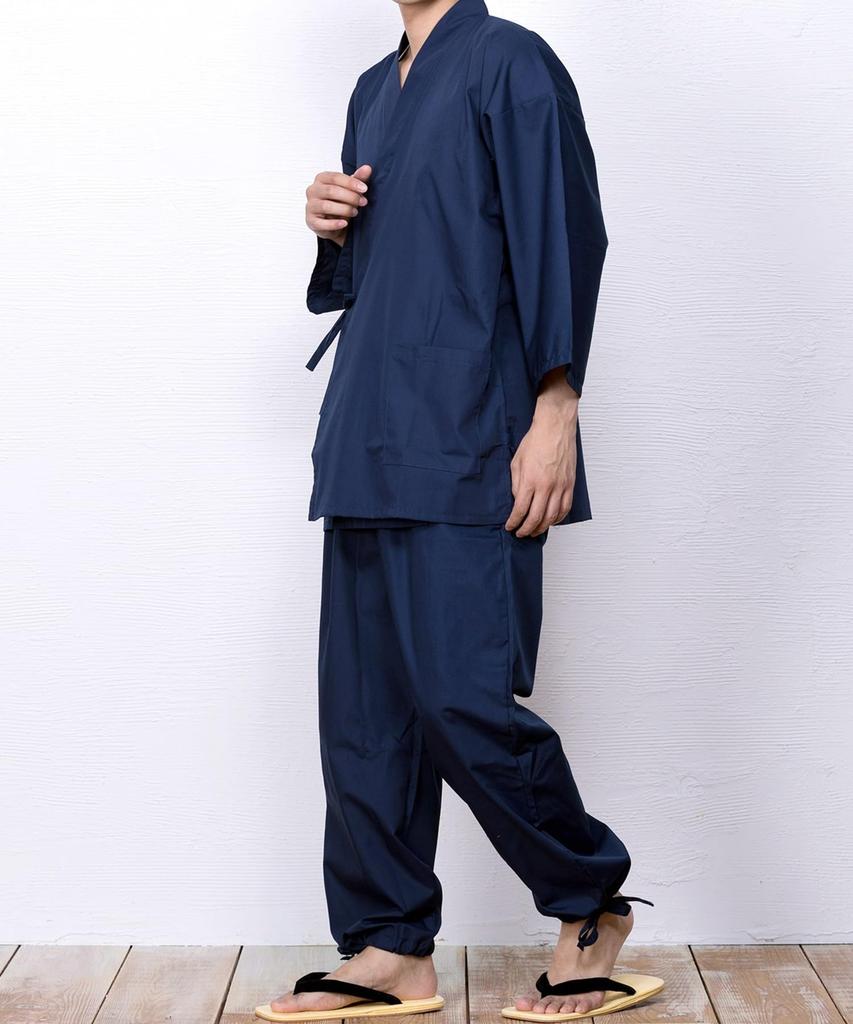 Samue for Large for Cold All Year Samue [KYOETSU] Men, Summer, Winter, Size, Men, Round, (M, Navy)