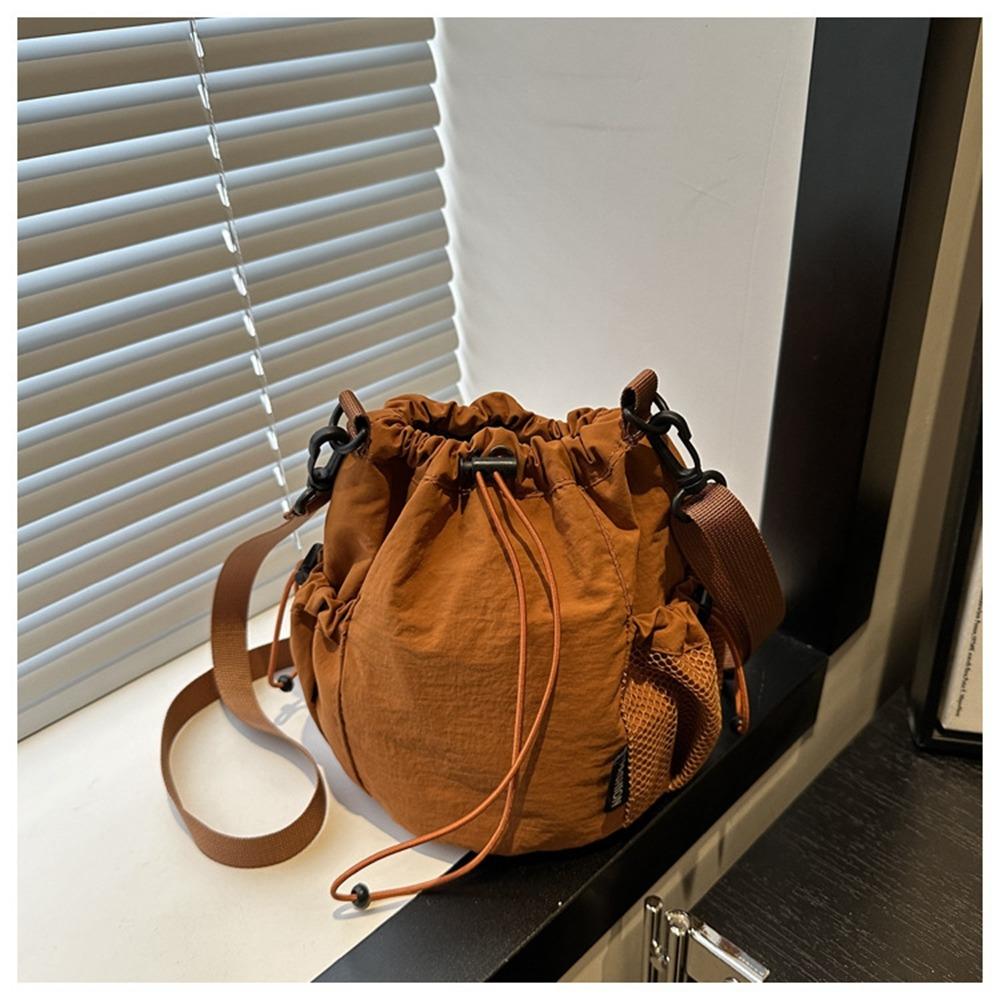 Korean Style Drawstring Bucket Bag Purse Small Crossbody Bag Fashionable Nylon Shoulder Bag  Women