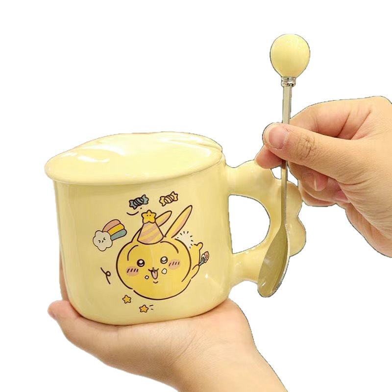 Cute Butter Ceramic Cup Mug with Lid Spoon High Value Birthday Gift Opening Event Souvenir Gift Cup
