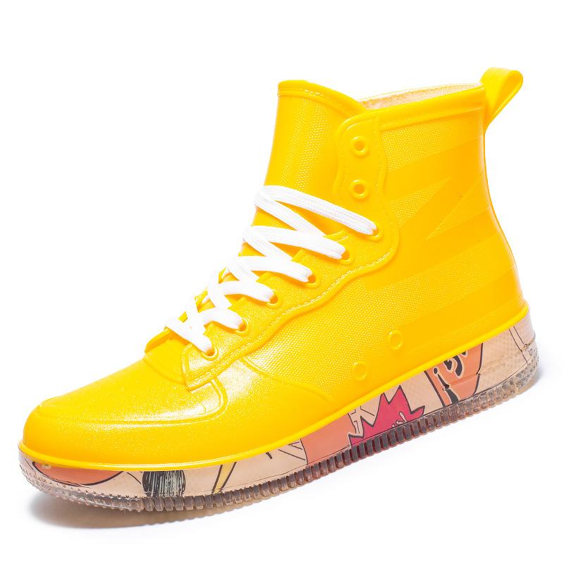 Модные граффити дождевые ботинки мужские и женские короткие резиновые сапоги для взрослых нескользящие водонепроницаемые сапоги резиновая обувь 38 жёлтый 2229₽