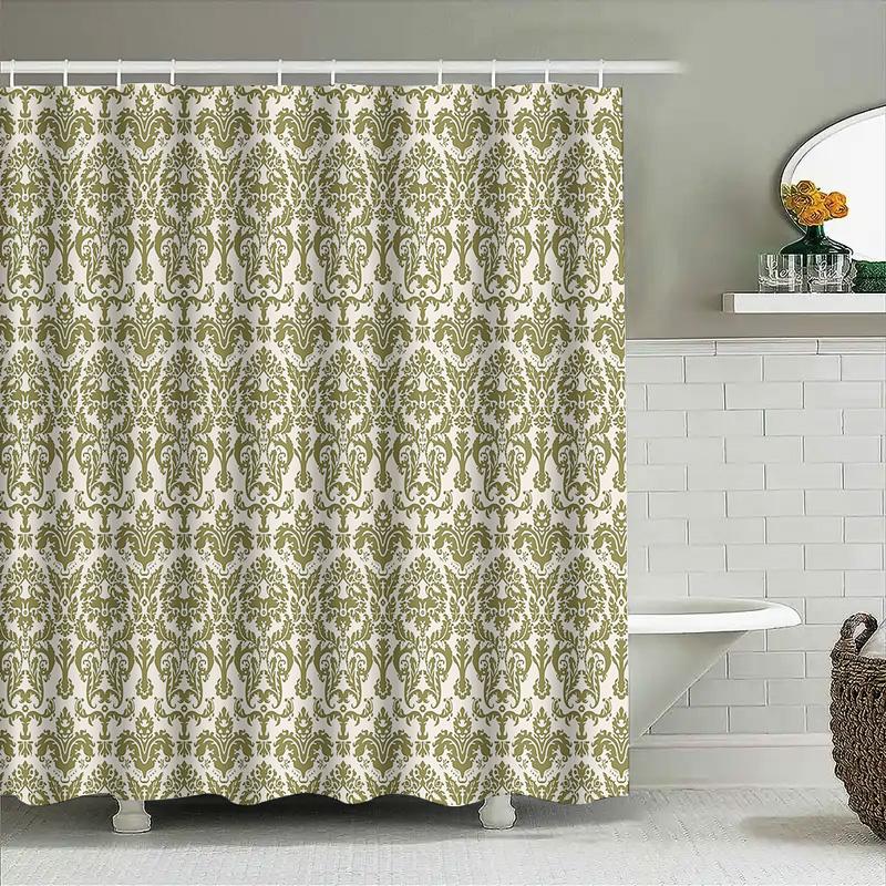 Elegant Floral Shower Curtain Vintage Botanical Pattern Waterproof Fabric Bathroom Decor Farmhouse Style Home Textile Backdrop