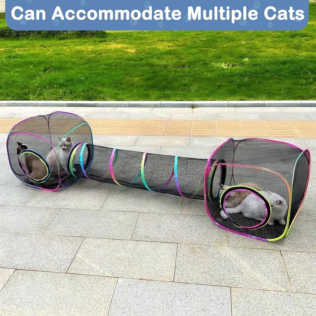 Outdoor Cat Enclosures Portable Cat Tunnel with Carry Bag Breathable Cat Tent Outdoor with 2 Mouse Toys Outside Cat Enclosure for Indoor Cats (2