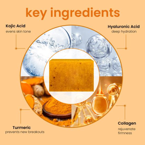 Kurkumové mýdlo na tmavé skvrny a akné na obličej a tělo, kurkumový exfoliační čisticí prostředek 100 g, kurkumové mýdlo pro všechny typy pleti