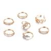 7 Pcs/Set Women Ring Set Different Shapes Rhinestone Knuckle Rings Hollow Out Heart Polished Alloy Rings Prom Party Jewelry