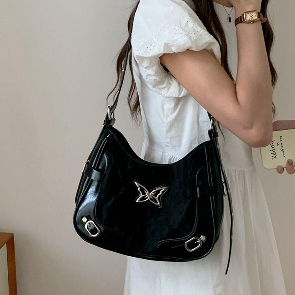 

Pu Leather Butterfly Underarm Bag Handbag Retro Shoulder Bag Sweet and Cool Shopping чорний