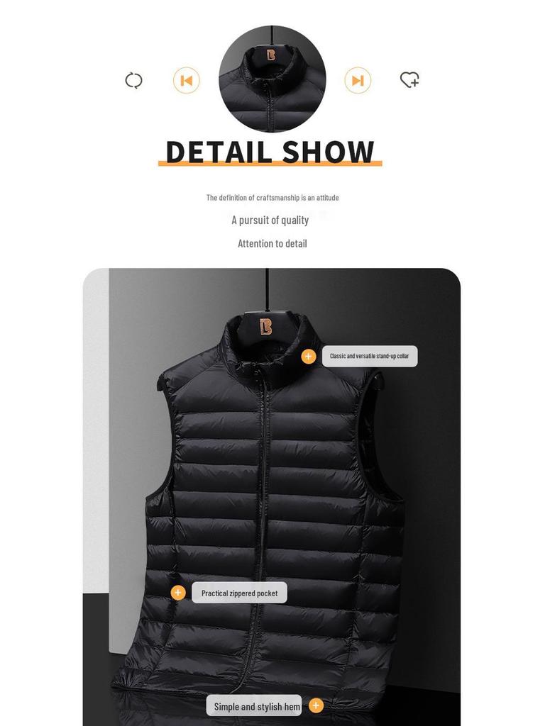 Men's Slim Fit Stand Collar Lightweight Down Vest - Autumn & Winter