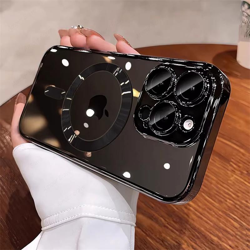 Luxury Magnetic Plating Clear Phone Case For iPhone 16 15 14 13 12 11 Pro Max 16 Plus For Magsafe Wireless Charging Cover Cases