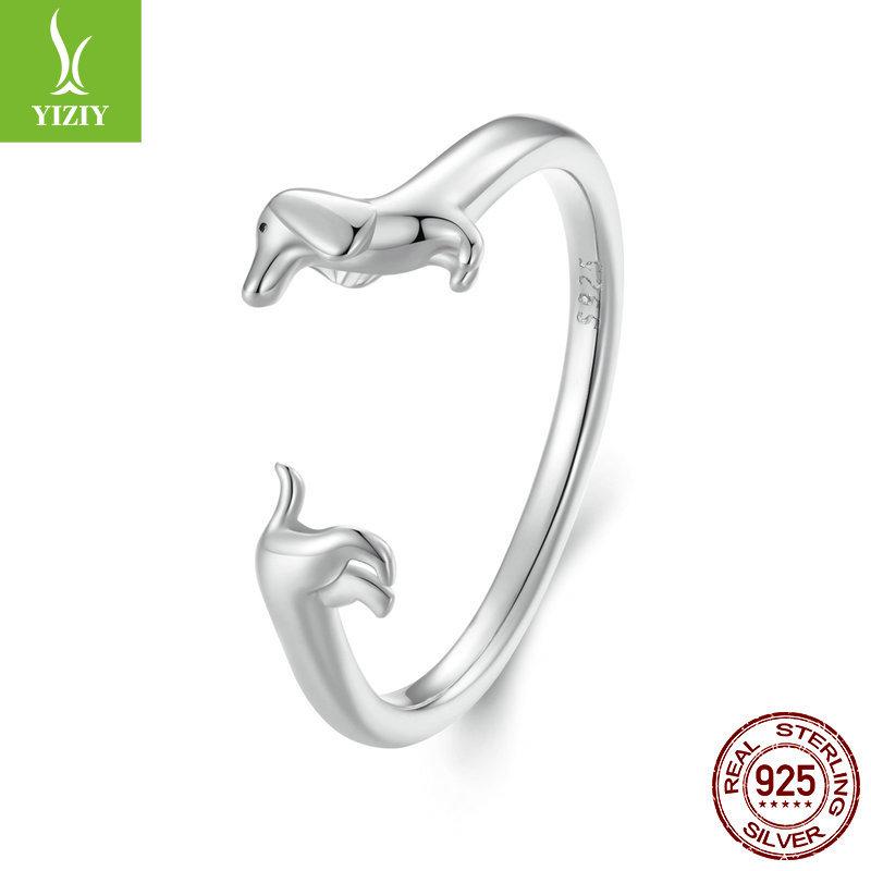 Popular Dachshund Open Ring Multi-Color Optional, Cute Animal 925 Sterling Silver Puppy Ring