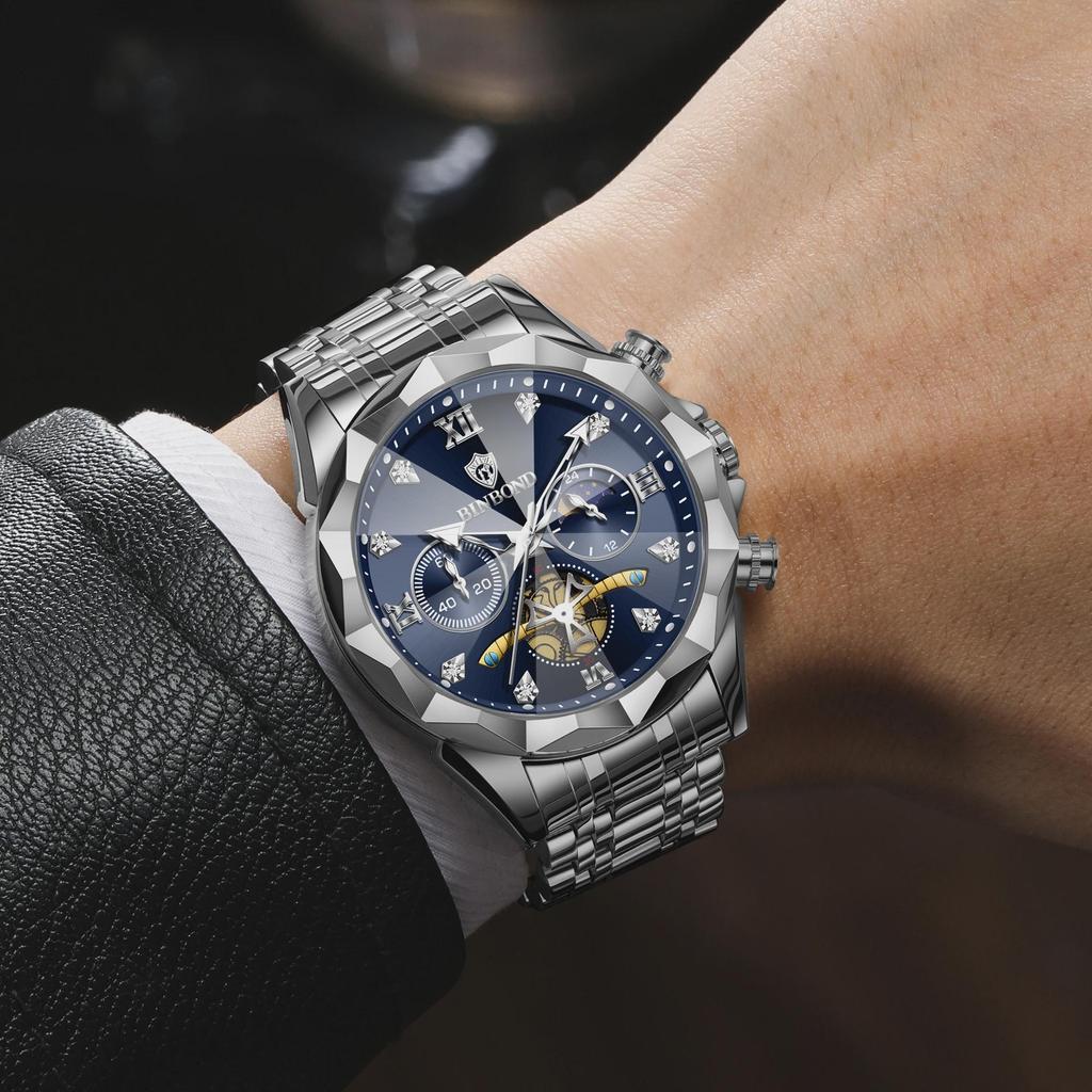 BINBOND Luxury Men Watch Top Original Waterproof Luminous Chronograph Man Wristwatch Stainless Steel Quartz Watches