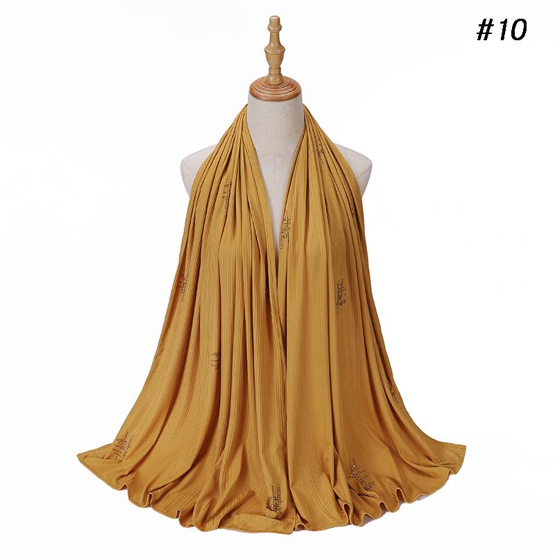 Muslim Crinkle Ribbed Jersey Rhinestone Hijab Plain Scarf Crepe Hijab Soft Islamic Shawls Wraps Headband Voile Femme Musulman