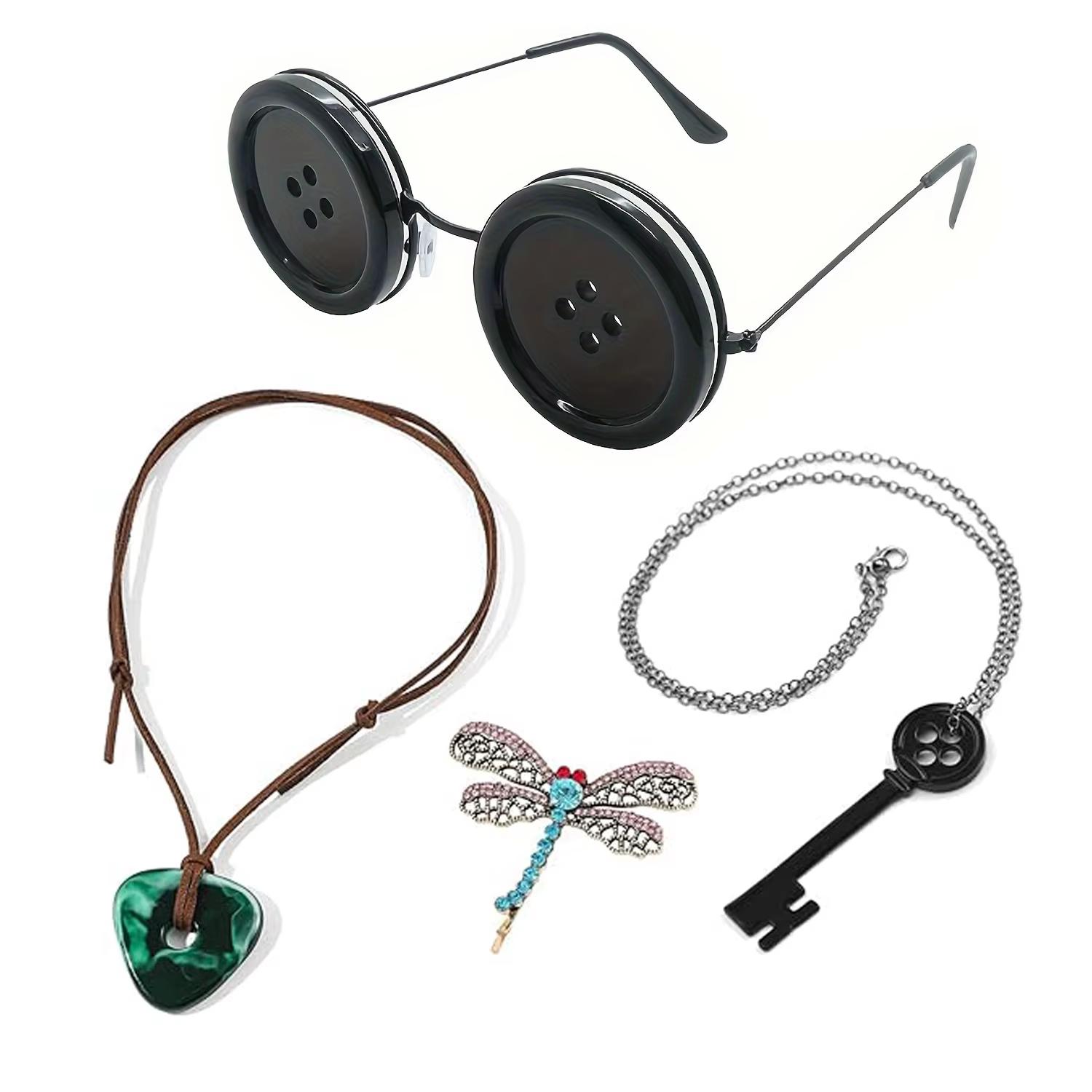 Ужас Пуговичные Глаза Косплей Очки Реквизит Коралина Пуговичные Очки Вечеринка Очки Ожерелье Заколка Набор Сказка Хэллоуин вечеринка