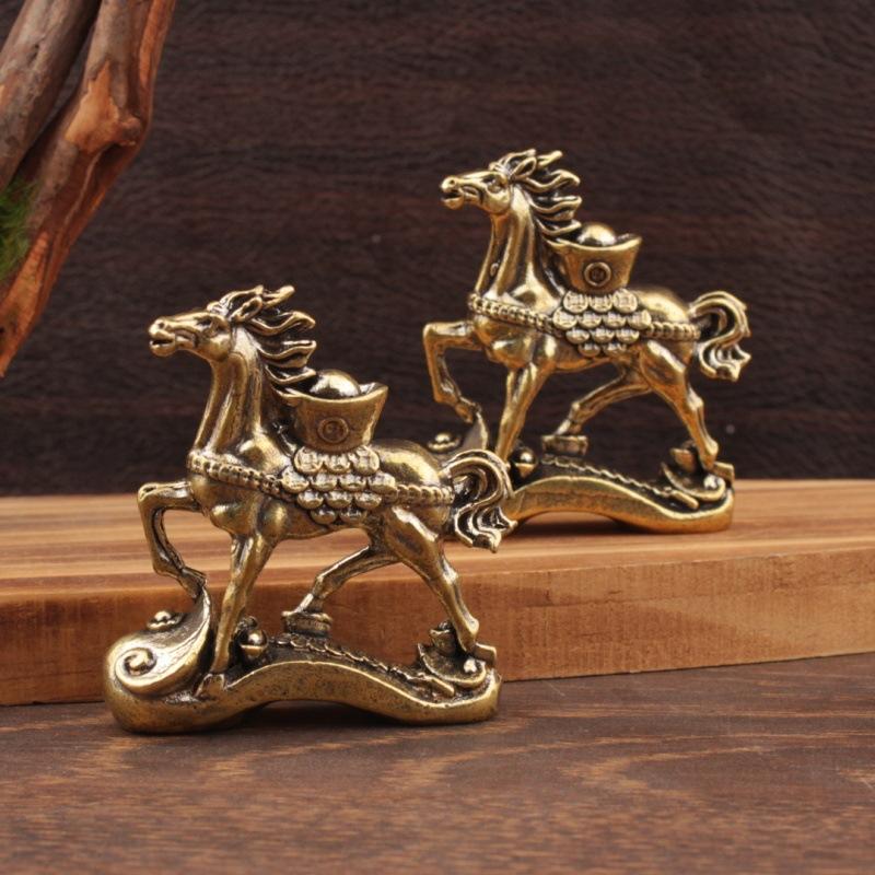 Brass Horse Step On Coins Lucky Statue Feng Shui Desk Ornament Zodiac Animal Figurines Miniatures Pure Copper Crafts Collections