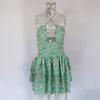 Summer 2025 Women's Strapless Floral Tie-Up Spaghetti Strap Mini Dress