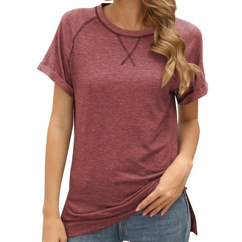 Frühling Sommer Damen Cross Color Lockeres Oberteil mit kurzen Ärmeln für Freizeitkleidung Hemd