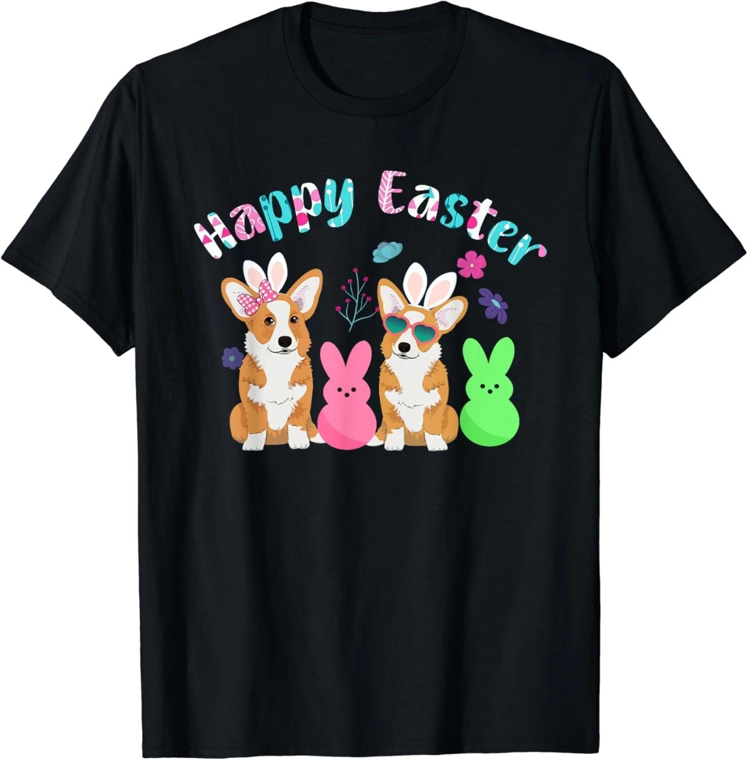 Happy Easter Shirt Funny Bunny Corgi Dog Easter Gift Unisex T-Shirt 2XL