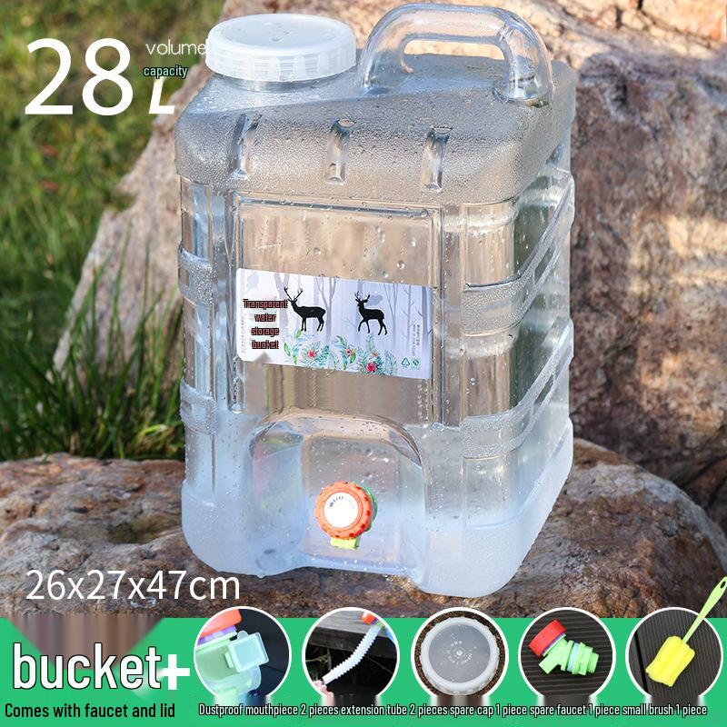 Transparent Outdoor Camping Water Bucket with Faucet and Lid - Food Grade Square Storage Container for Drinking Water