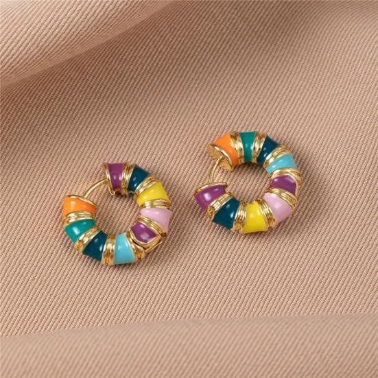 1 Pair Women Huggie Earrings Vintage Colorful Dripping Oil Round Shape French Style Polished Smooth Surface Hoop Earrings Prom Party Ear Jewelry