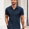 Popular Men's Button Slim Fit Fashionable Short Sleeved Polyester Fiber Shirt Summer Business Casual Shirt