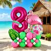 46pcs Flamingo Hawaii Theme Balloon Set Rose Red Digital Balloon 0-9 Leaf Balloon for Birthday Party Anniversary Decoration