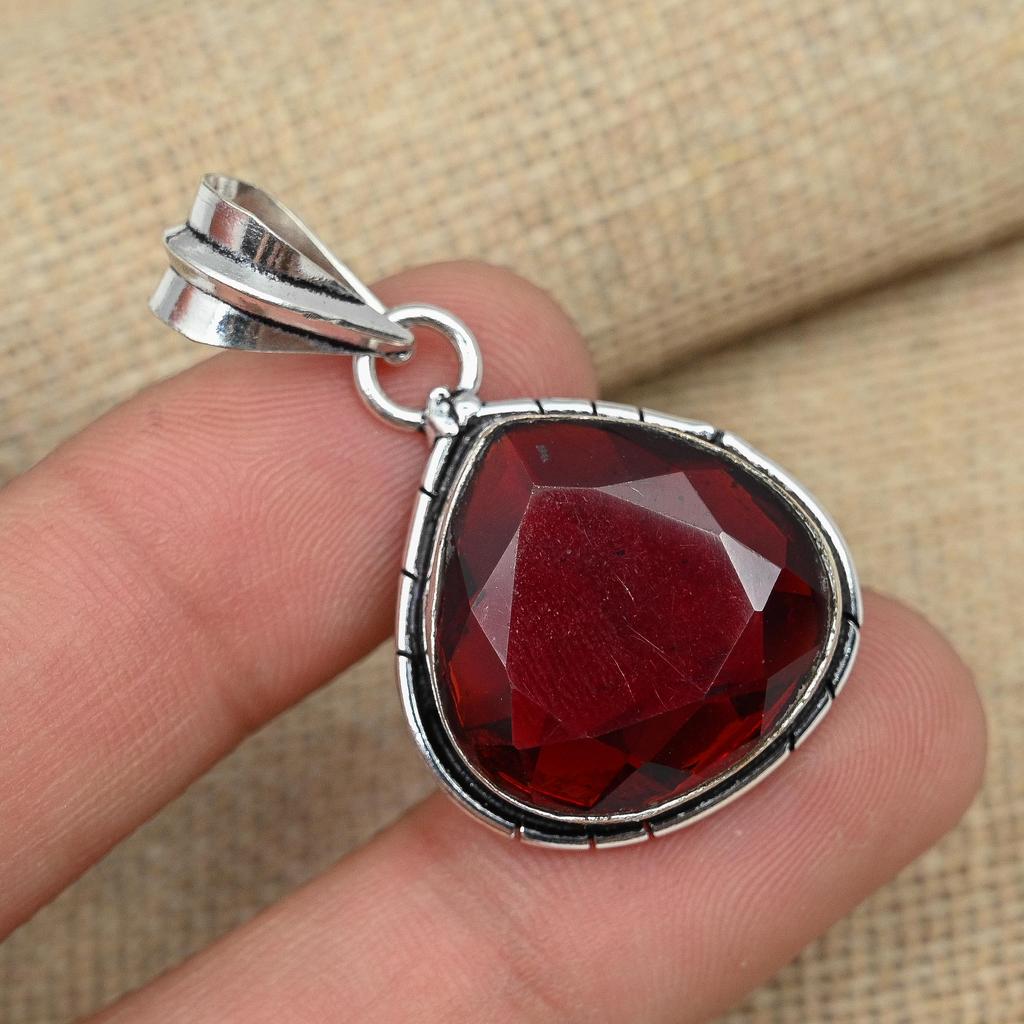Fancy Garnet Gemstone Solid 925 Sterling Silver Handmade Dainty Pendant Jewelry