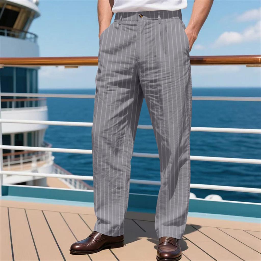 Men's Linen Comfortable And Breathable Straight Striped Suit Trousers