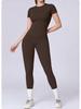 Women's Plain Round Neck Quick-Dry Yoga T-Shirt - Summer Slim Fit Fitness Top