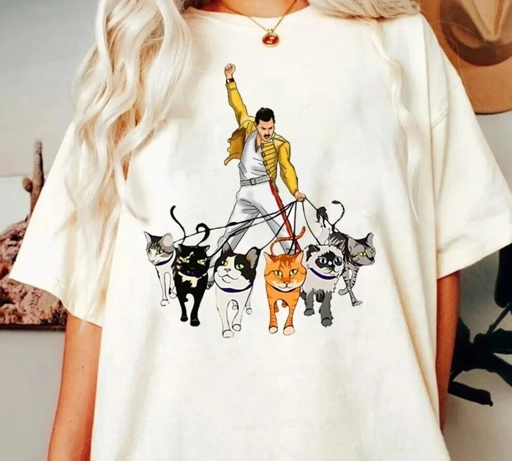 Freddie Mercury With His Cats T-Shirt Queen Band Freddie Mercury Rhapsody Tee
